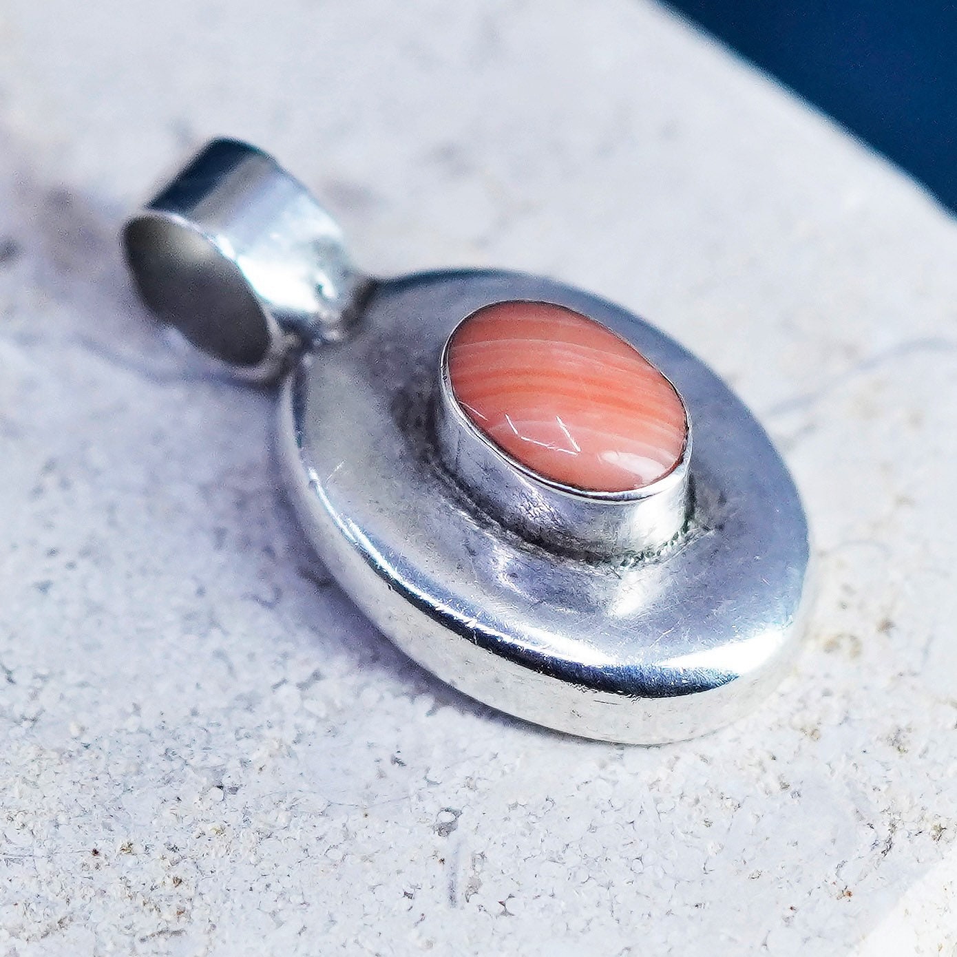 Vintage sterling 925 silver handmade pendant with fire agate