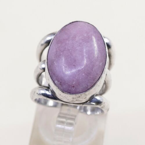 Sz 5.5, Vtg Sterling Silver Handmade Ring, 925 Statement Ring W/ Purple Ring