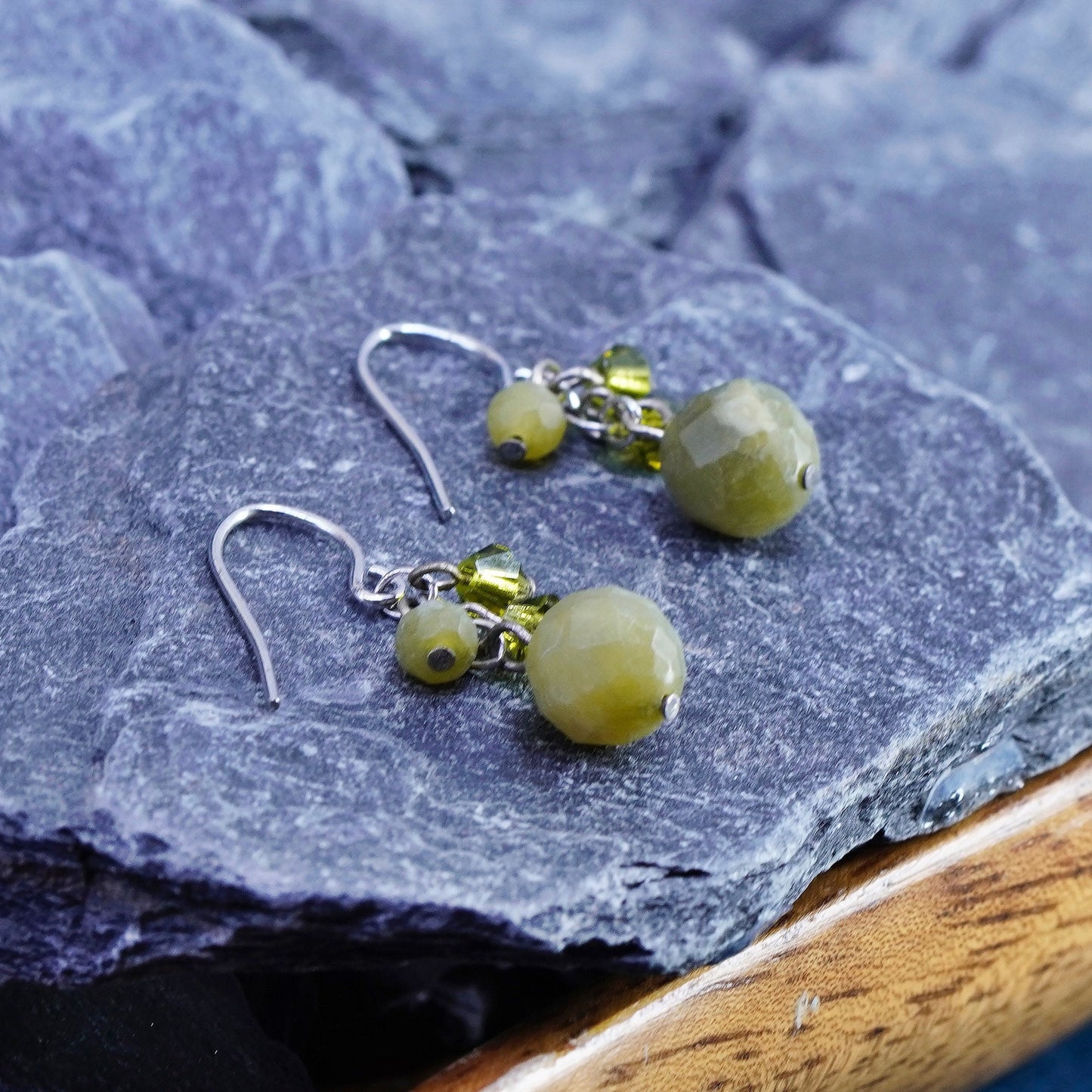 Vintage Sterling silver handmade stud earrings, 925 hooks with jasper beads