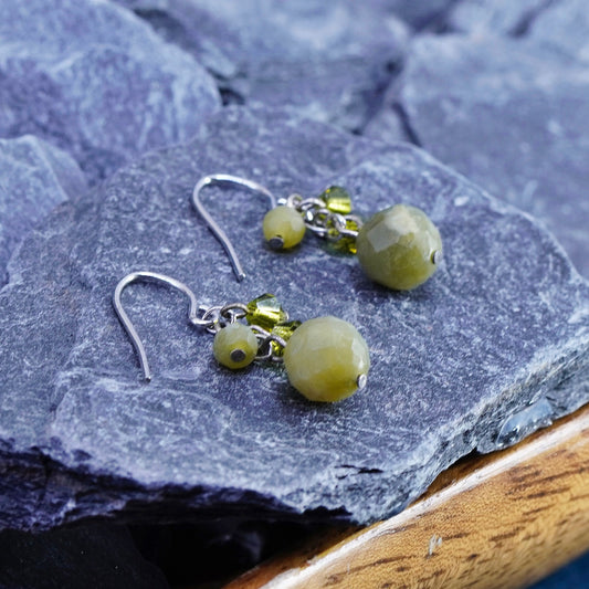 Vintage Sterling silver handmade stud earrings, 925 hooks with jasper beads