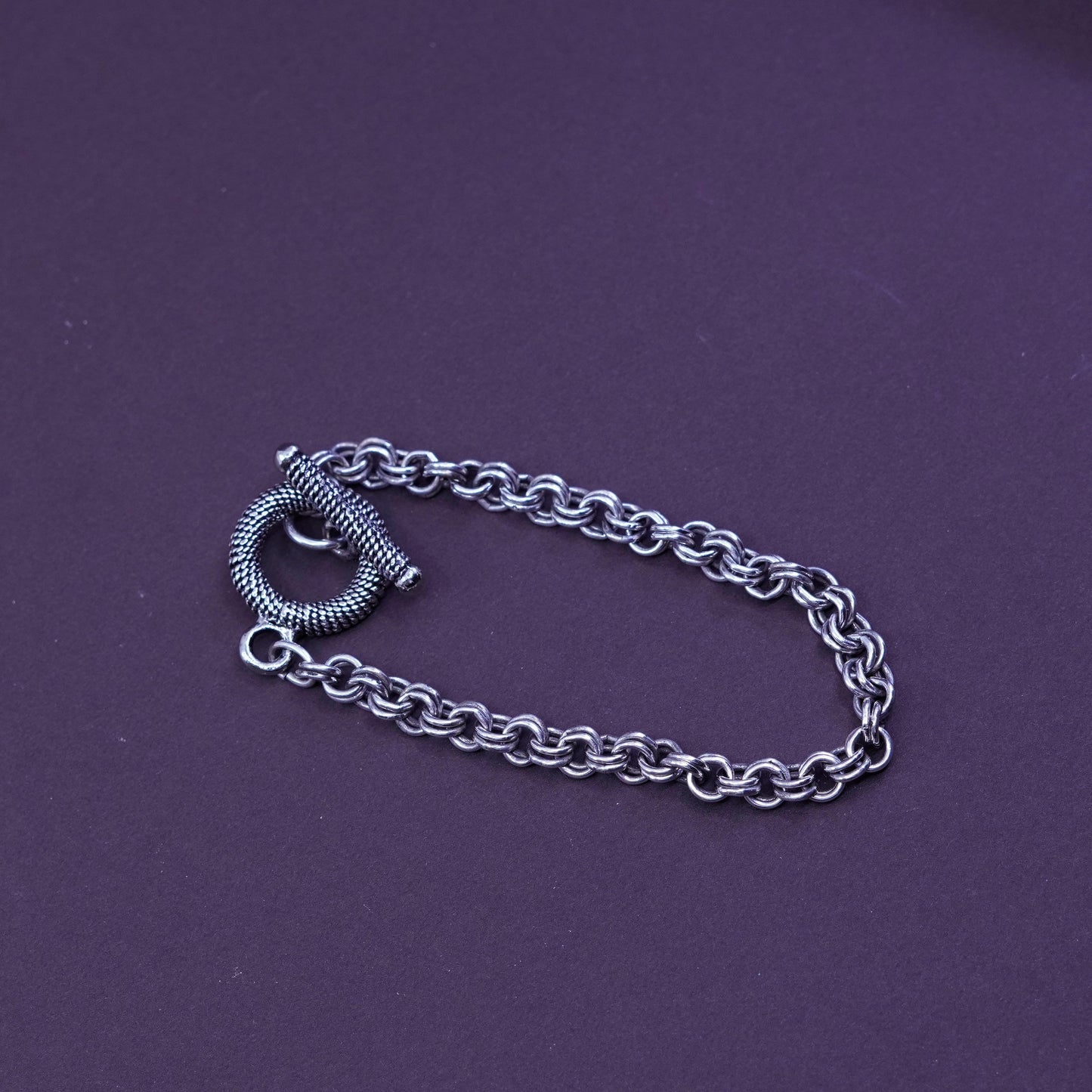 6.5”, Sterling silver handmade charm bracelet, 925 double circle link chai