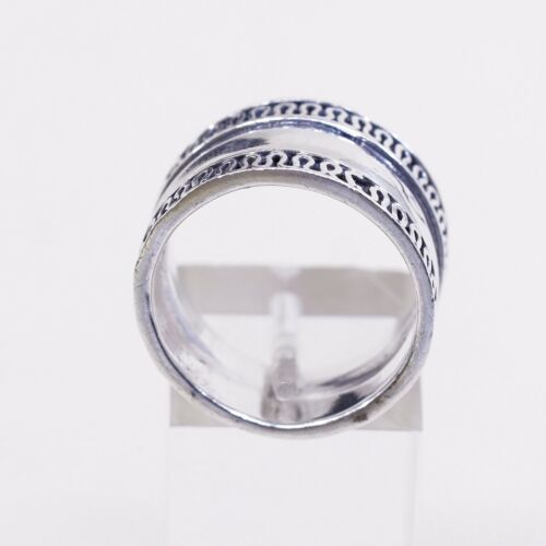 Size 8, Vtg Sterling Silver Handmade ribbed Ring 925 Silver warrior Band