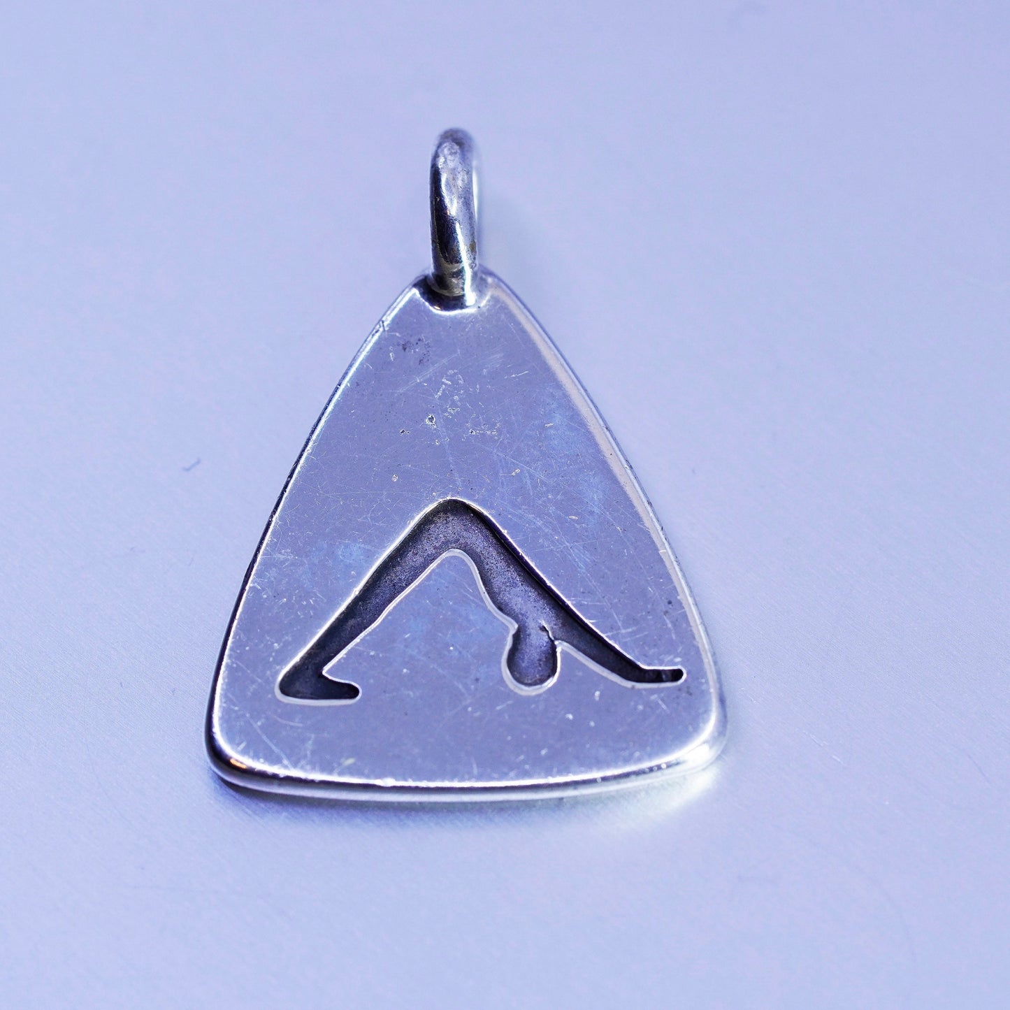 antique sterling 925 silver handmade tag pendant embossed yoga pose