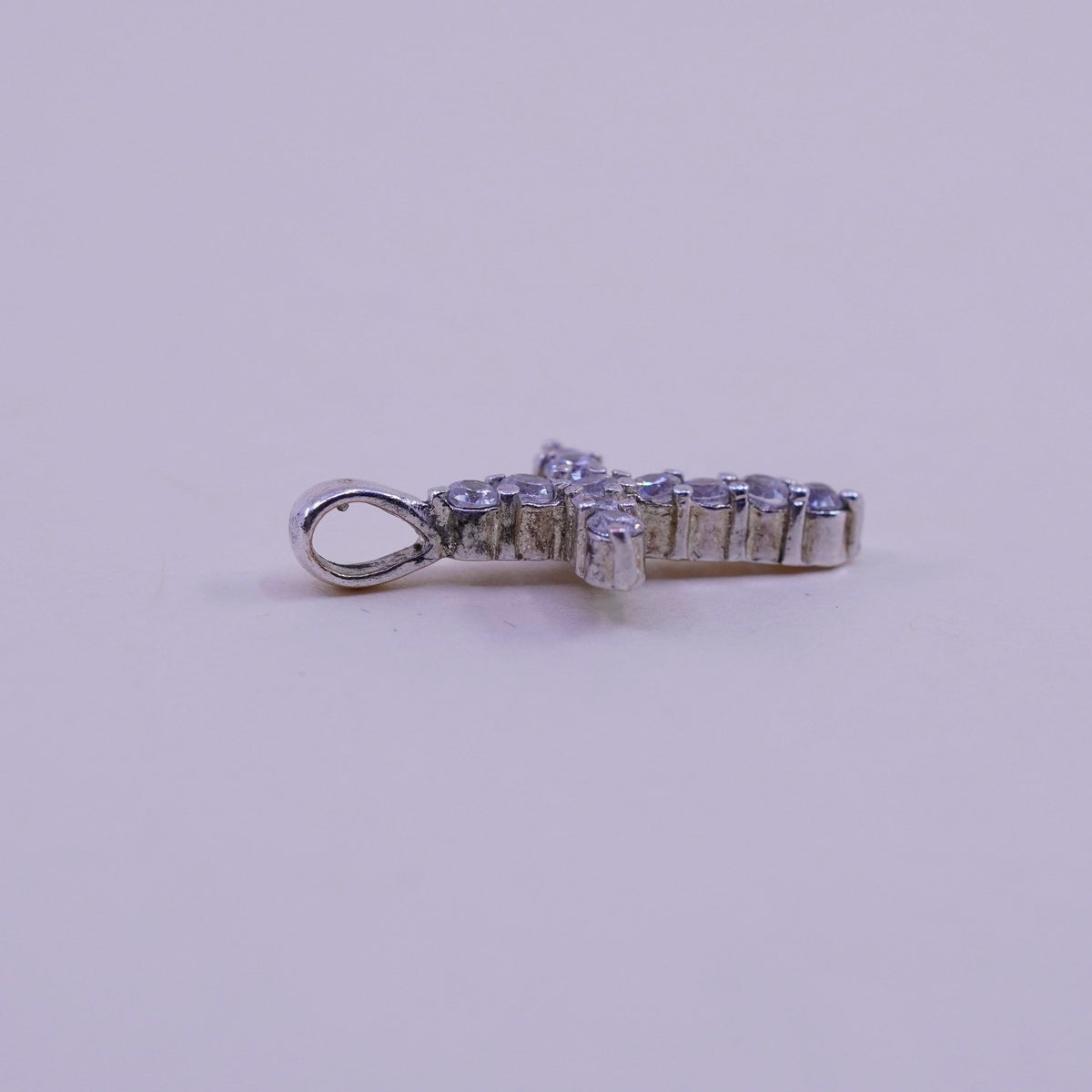 Vintage sterling silver pendant, 925 cross handmade pendant with Cz
