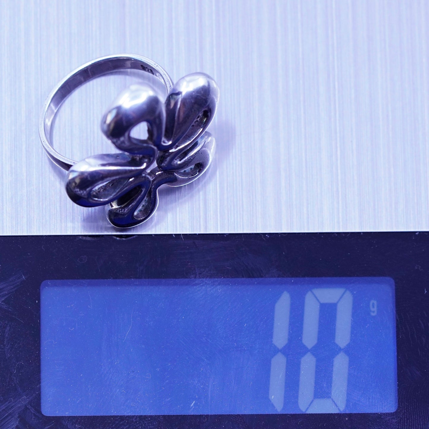 Size 9.25, southwestern Sterling 925 silver handmade ring, modern flower band