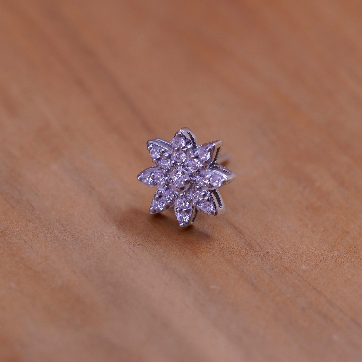 10mm, vintage Sterling silver clear round crystal flower studs, cz earrings