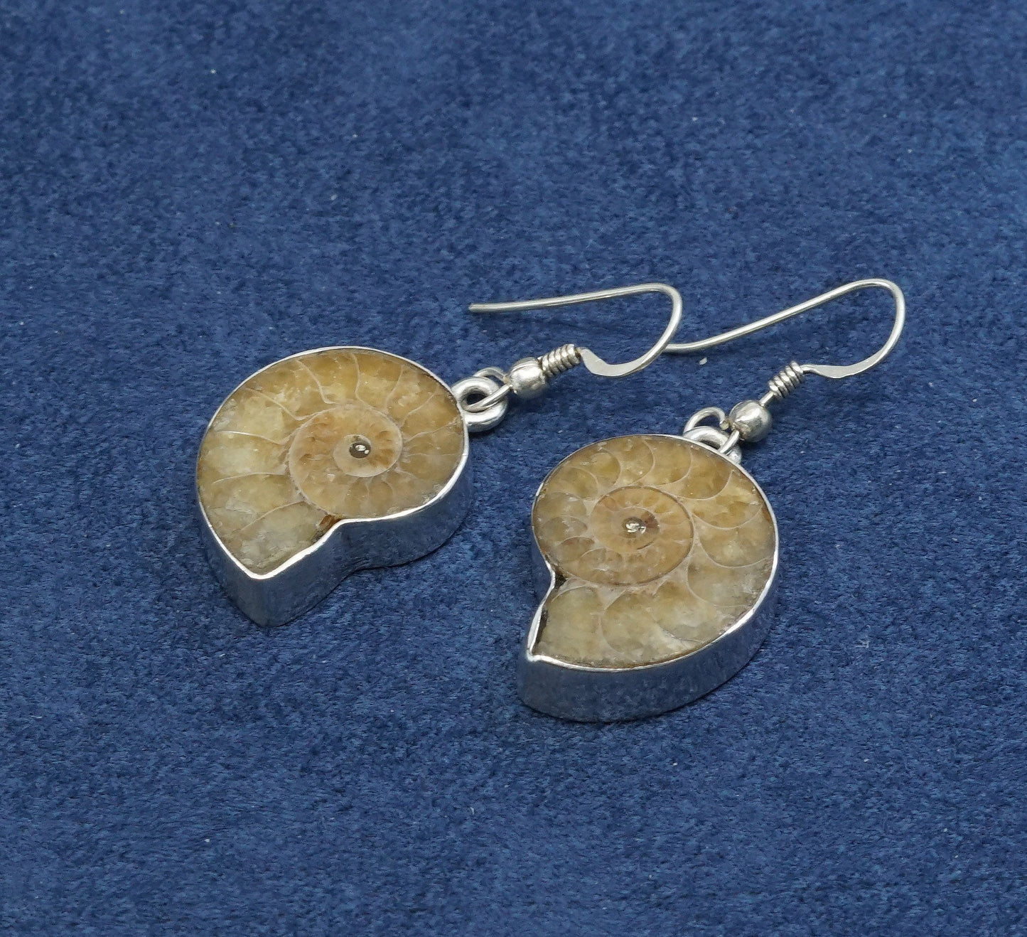 vtg SJ Sterling silver handmade earrings, 925 fossil shell drops
