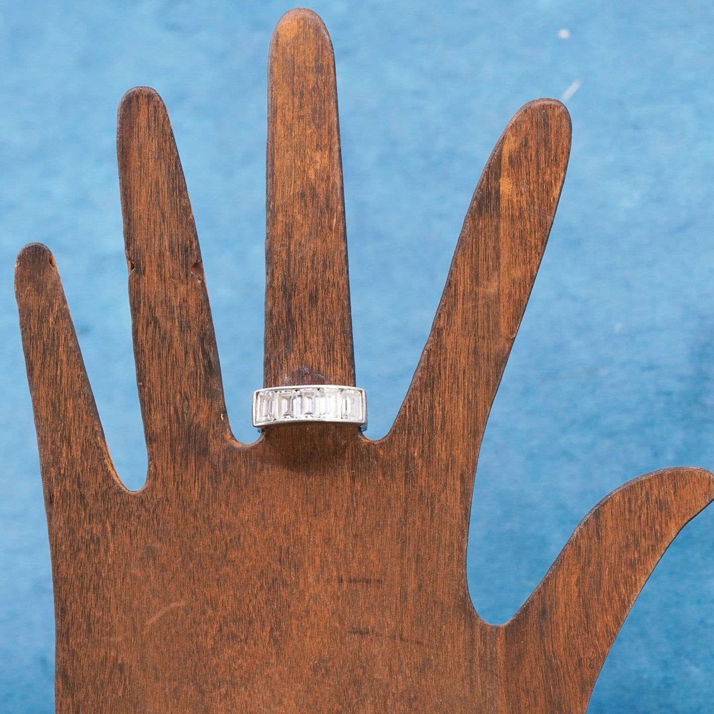 Size 8, vintage Sterling 925 silver handmade ring, 925 stackable band with Cz