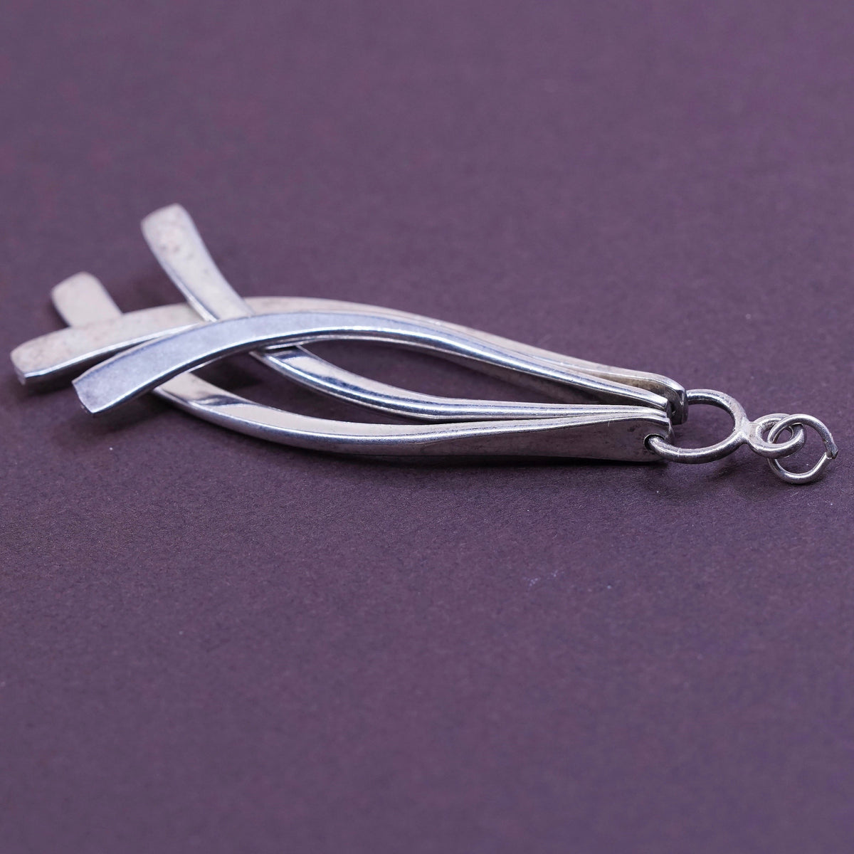 Vintage sterling silver handmade pendant, 925 hammered bar drop