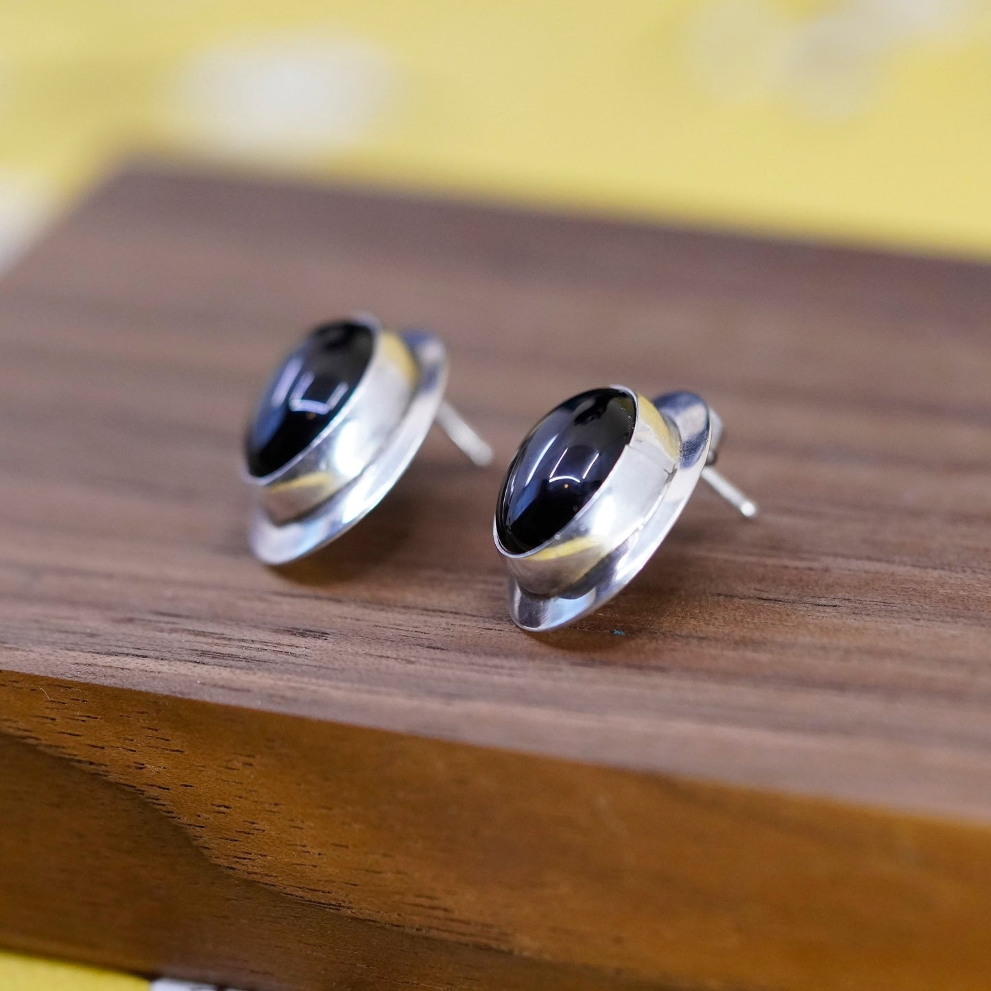 Vintage Sterling 925 silver handmade earrings with oval inlay, studs