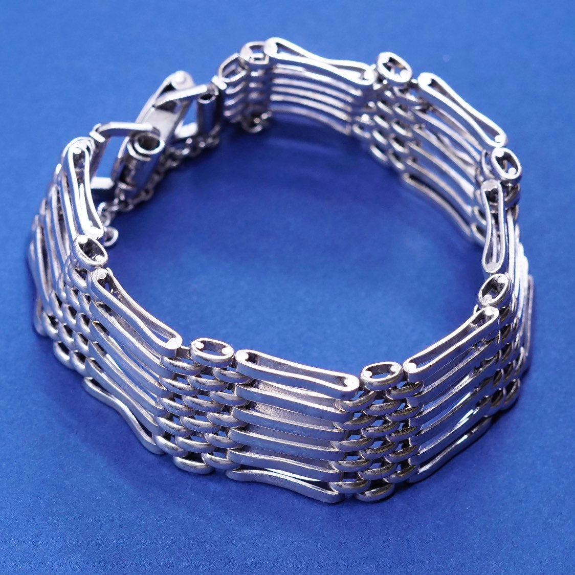 7.5", vtg SB sterling silver handmade wide bracelet, modern tennis 925 bracelet
