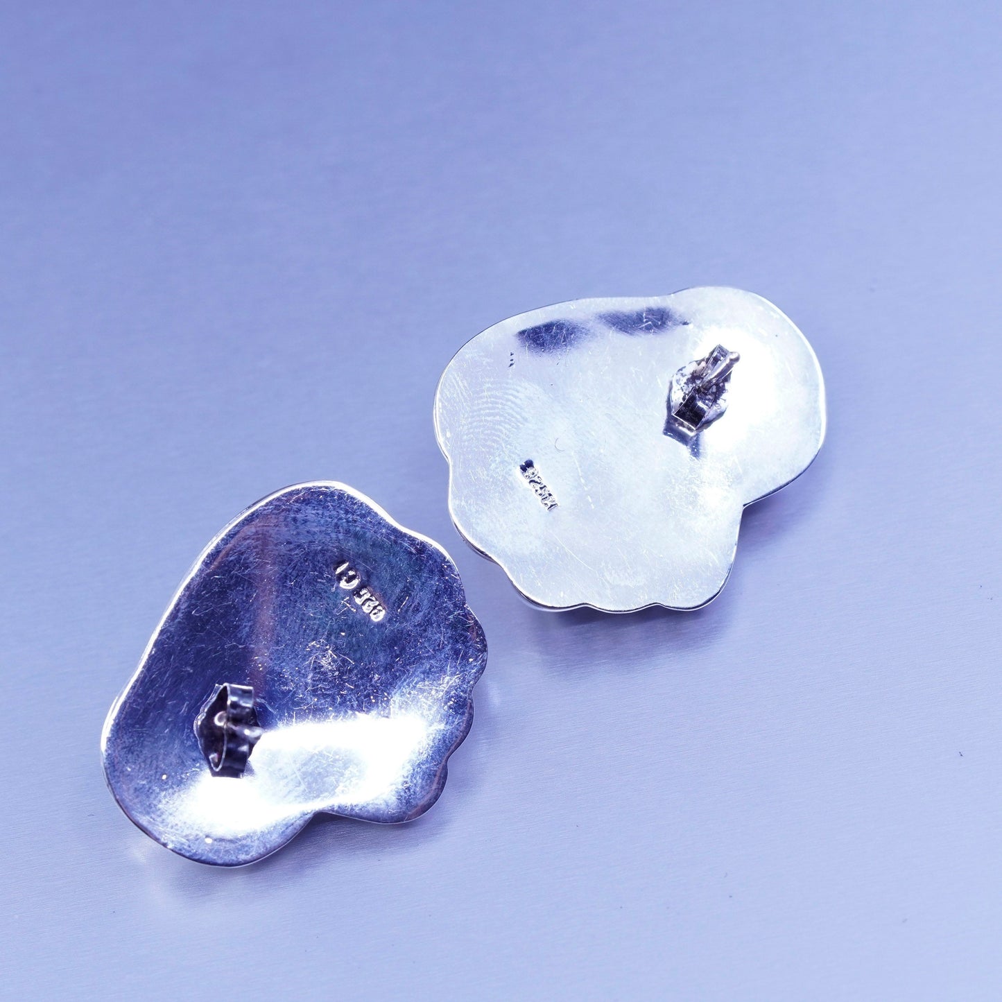 Vintage Sterling 925 silver handmade earrings, puffy ribbed studs