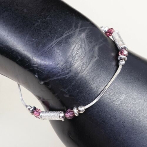 6.75”, Vtg Sterling Silver bracelet, Handmadd 925 Italy snake chain W/ Beads