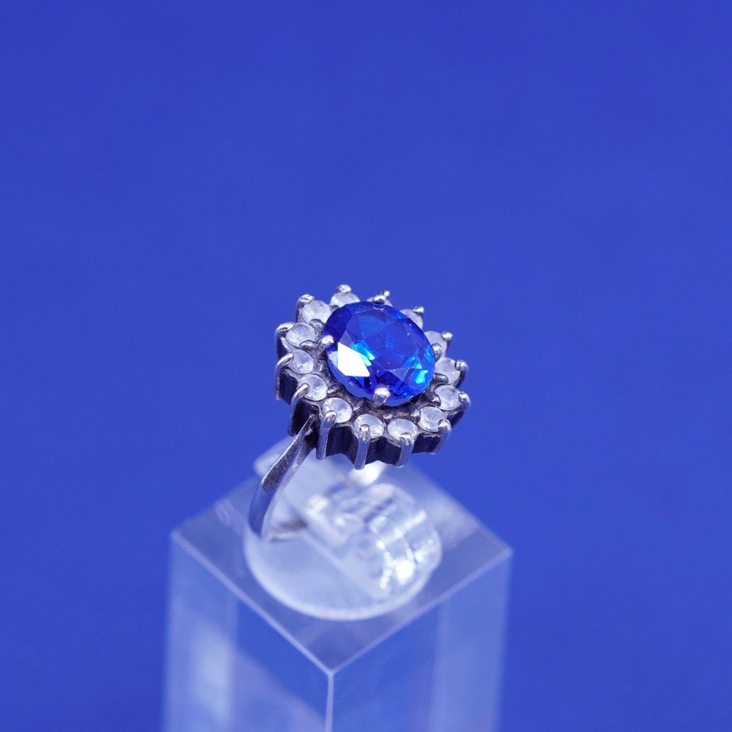 Size 6.5, vintage Sterling 925 silver engagement ring with topaz and clear cz