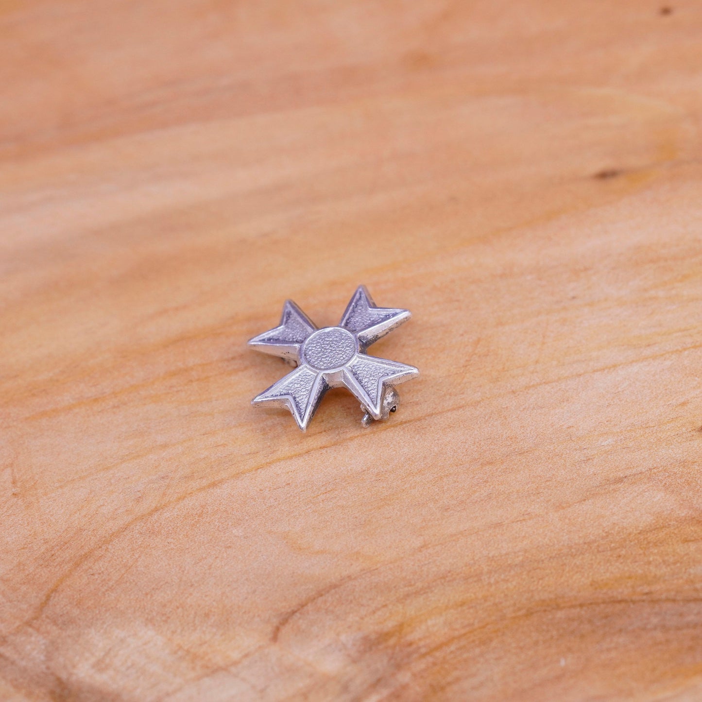 Vintage modern handmade matte sterling 925 silver cross brooch pin