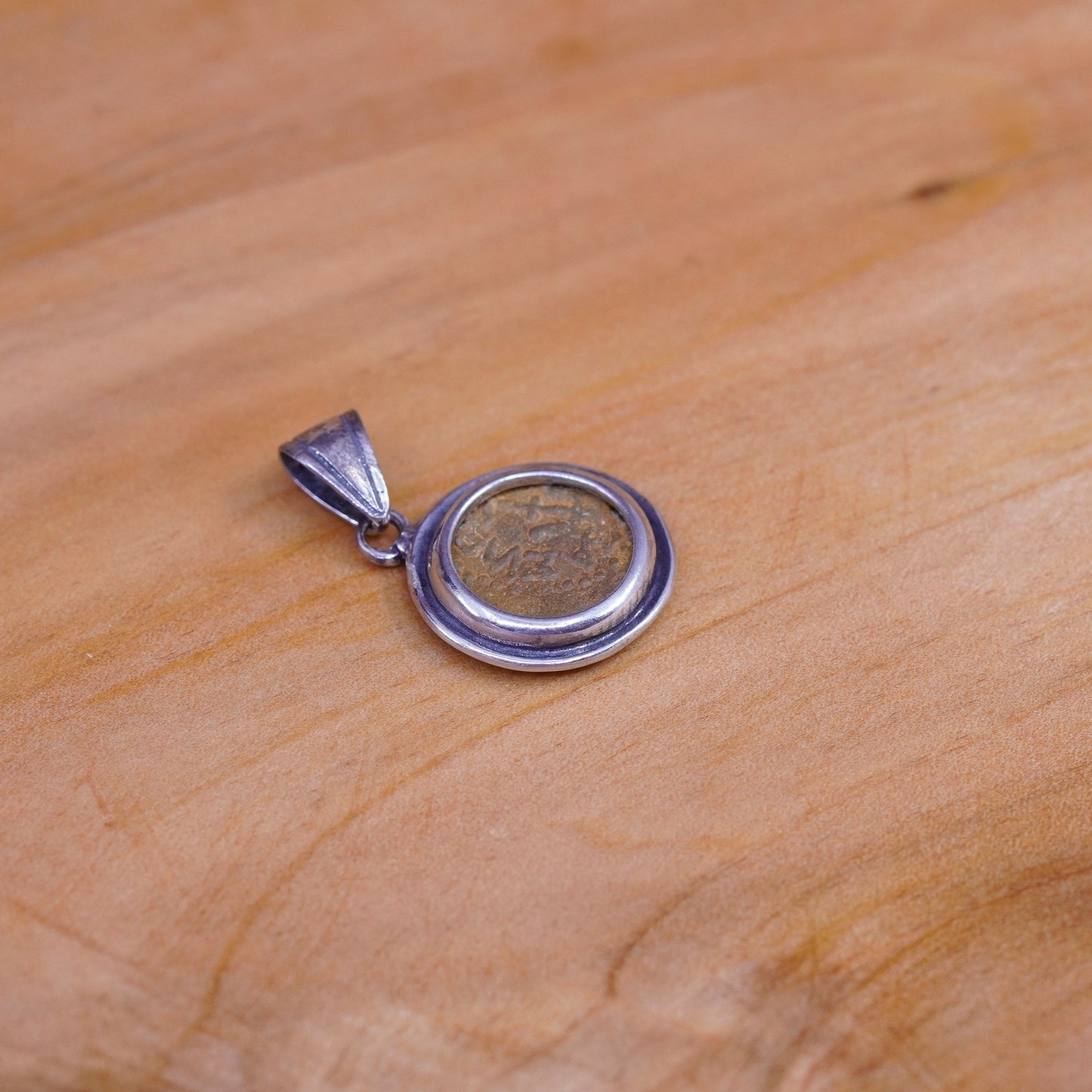 Vintage restoration copper with sterling 925 silver circle pendant charm