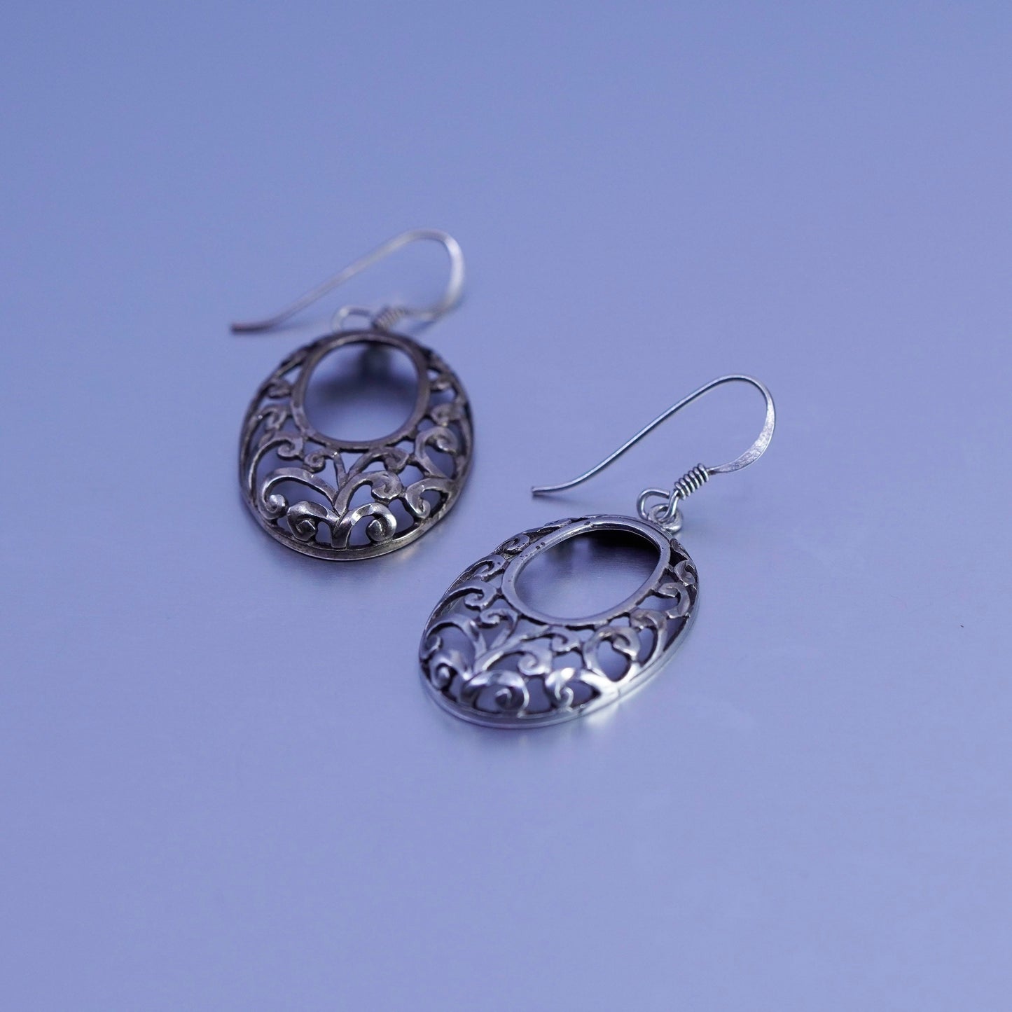 Vintage Sterling 925 silver handmade filigree oval earrings