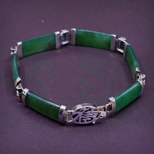 7.25”, vtg vermeil gold over Sterling 925 silver tennis bracelet w/ green jade