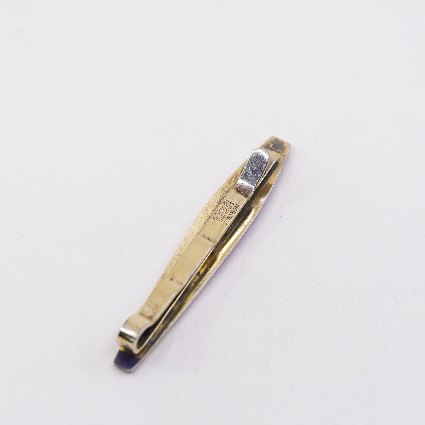 Norway gold over sterling silver tie clip, 925 tie clip with blue enamel
