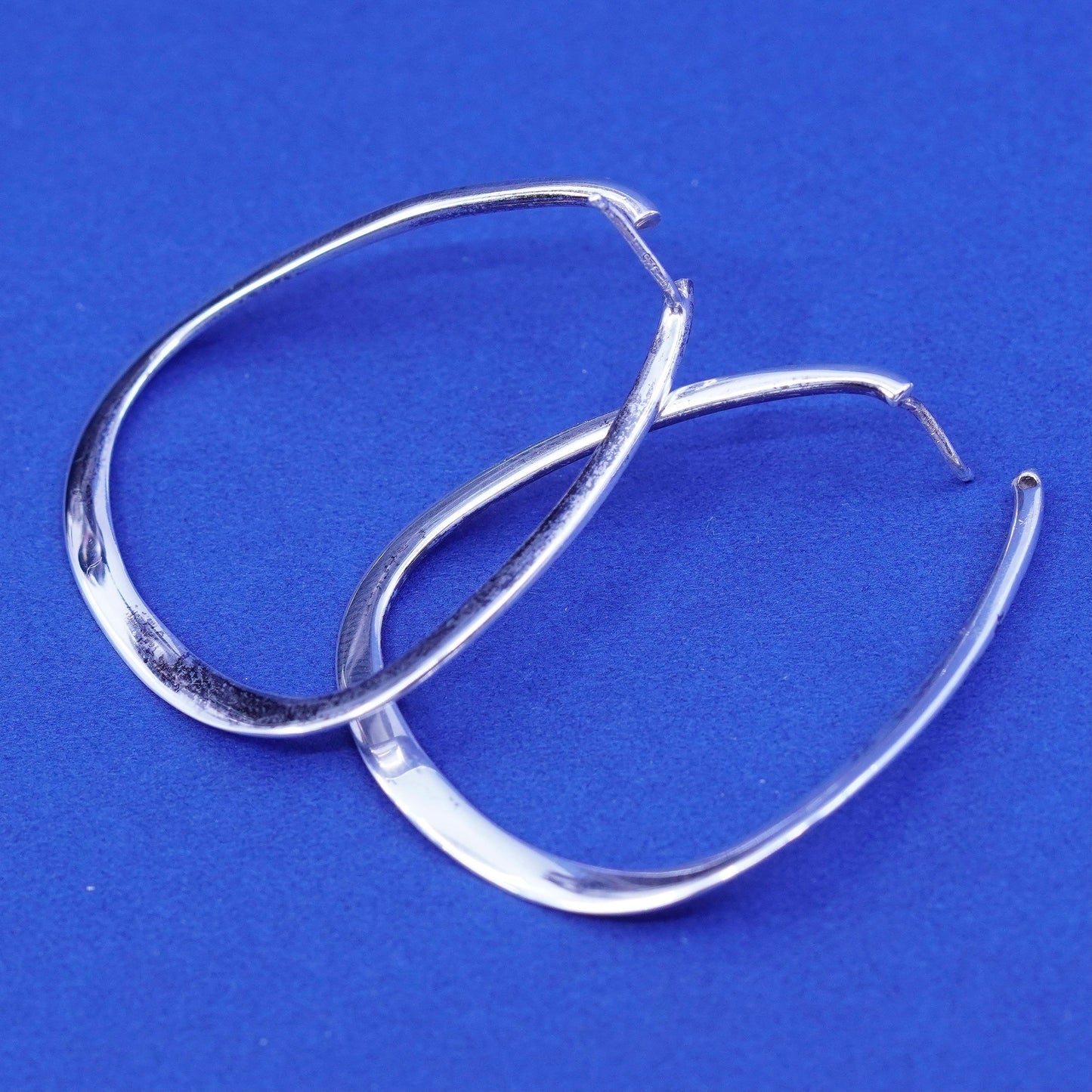 1.25”, vintage twisted Sterling silver hoop earrings, 925 huggie