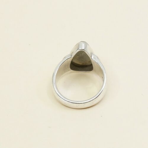 Sz 7.5, Vtg Sterling Silver Ring w/ Teardrop druzy quartz Stone MR-1