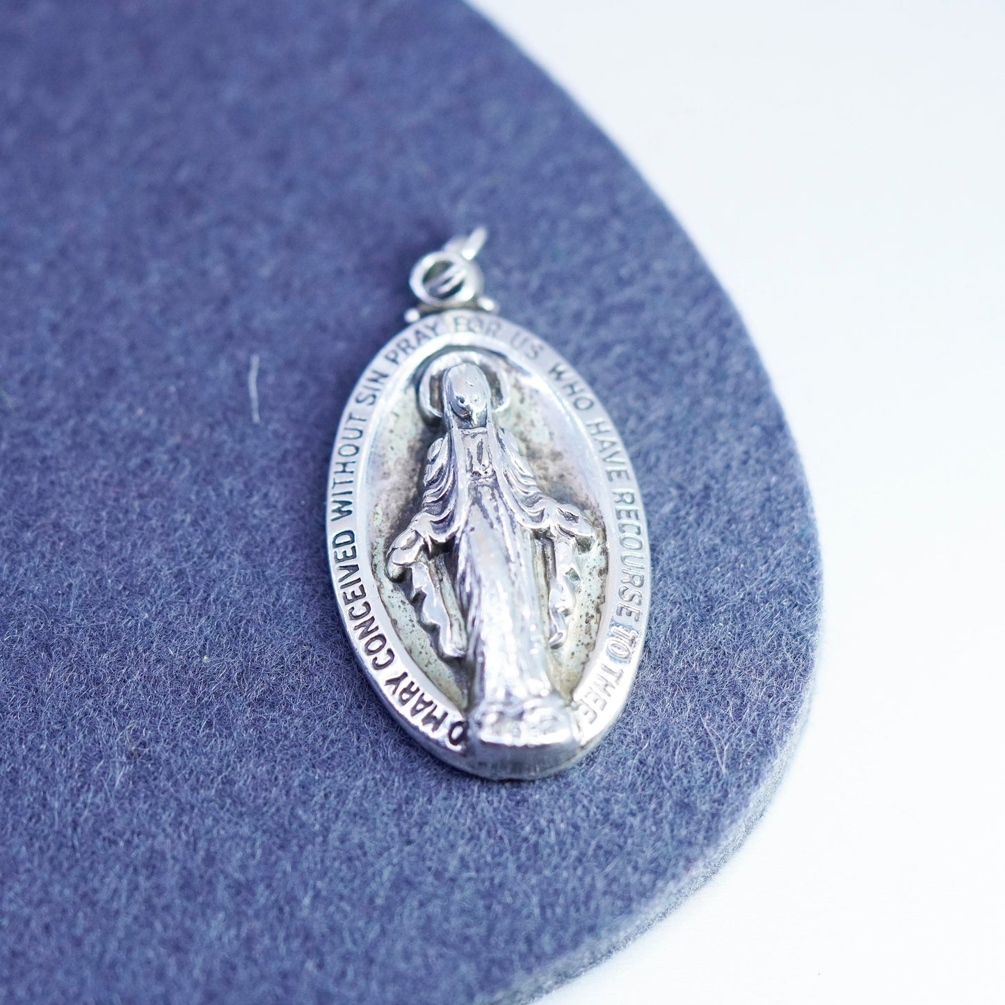 Vintage M DE Jean sterling 925 silver handmade virgin Mary pendant charm