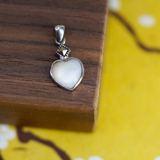 Vintage Sterling 925 Silver Handmade Pendant with moonstone and marcasite