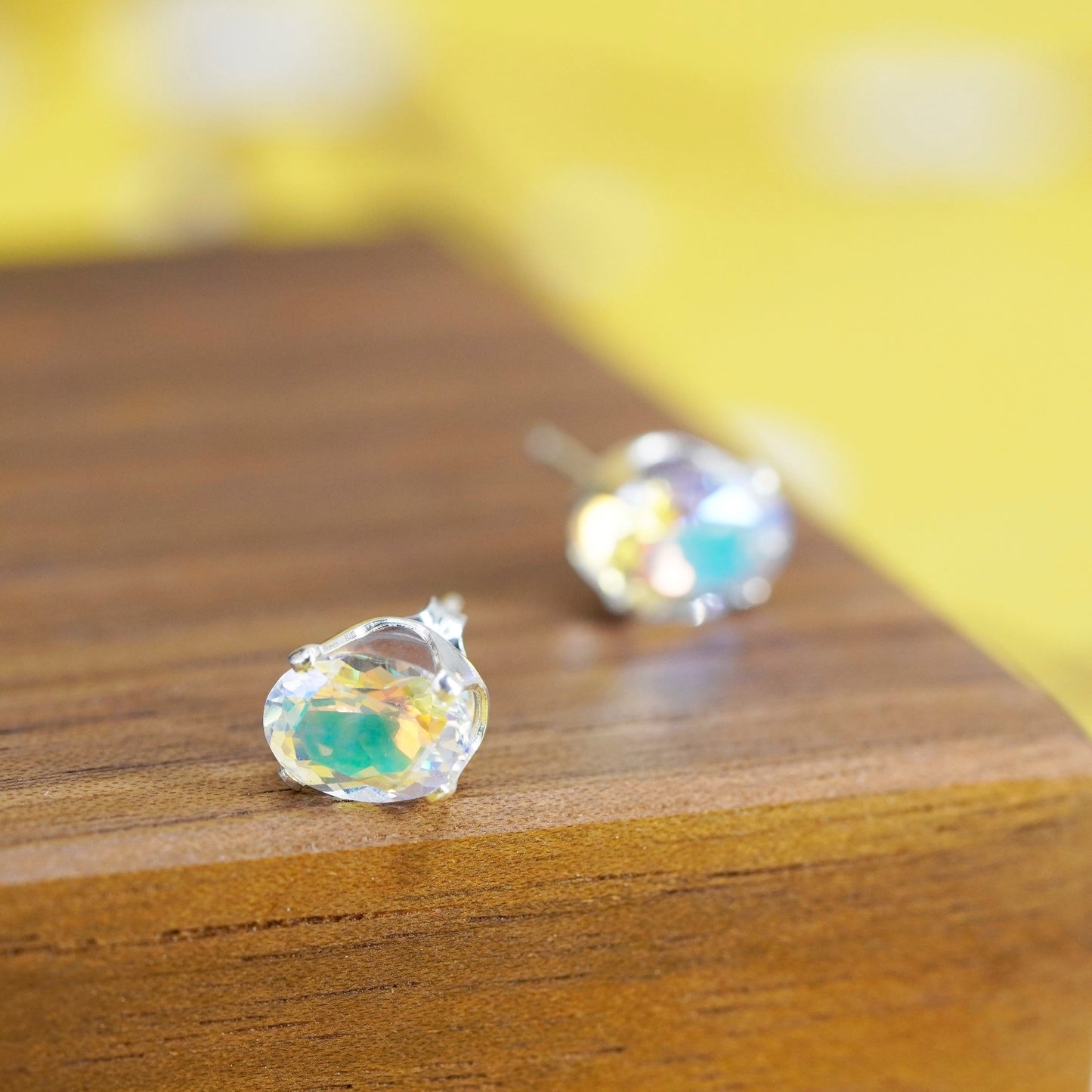Vintage Sterling 925 silver handmade studs, earrings with crystal