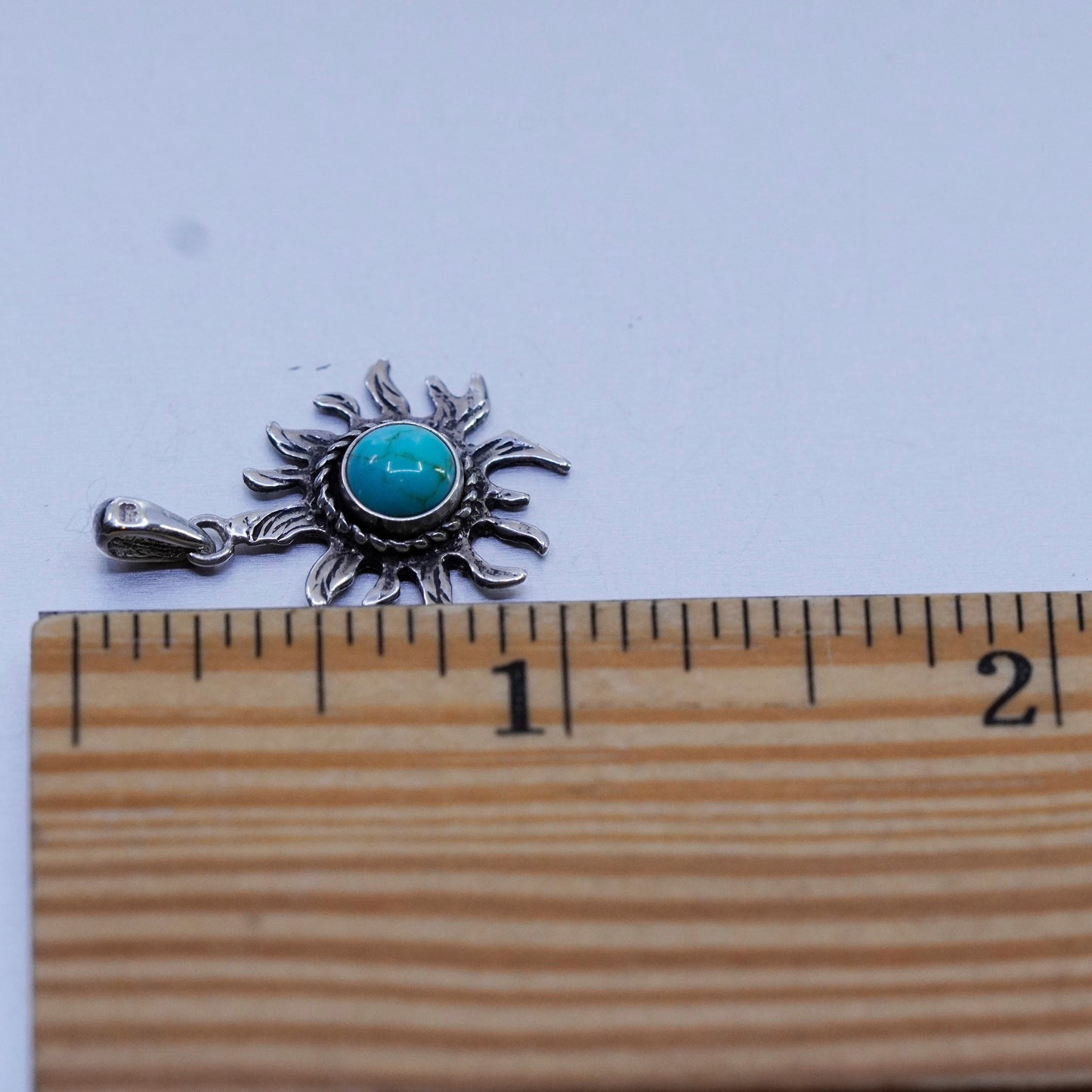 antique southwestern sterling 925 silver sun pendant with turquoise