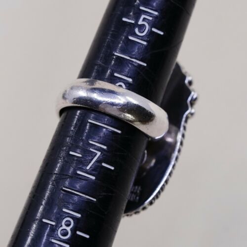 Sz 6, Vtg Sterling 925 Silver Handmade Ring w/ Obsidian Blue Druzy, Stamped
