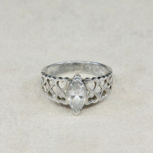 Sz 10, Sterling Silver Ring, 925 Silver Engagement Ring W/ Crystal