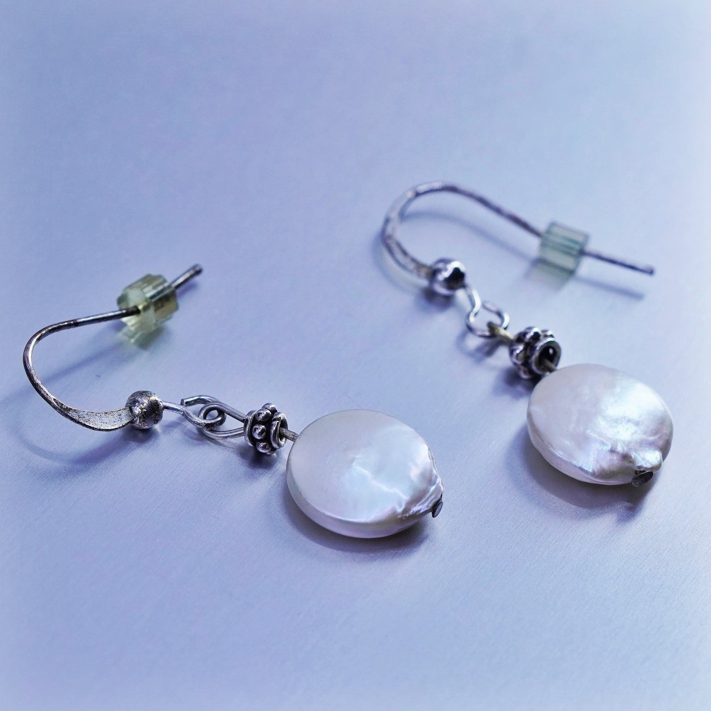 Vintage Sterling 925 silver handmade earrings with coin pearl
