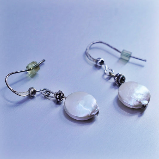 Vintage Sterling 925 silver handmade earrings with coin pearl