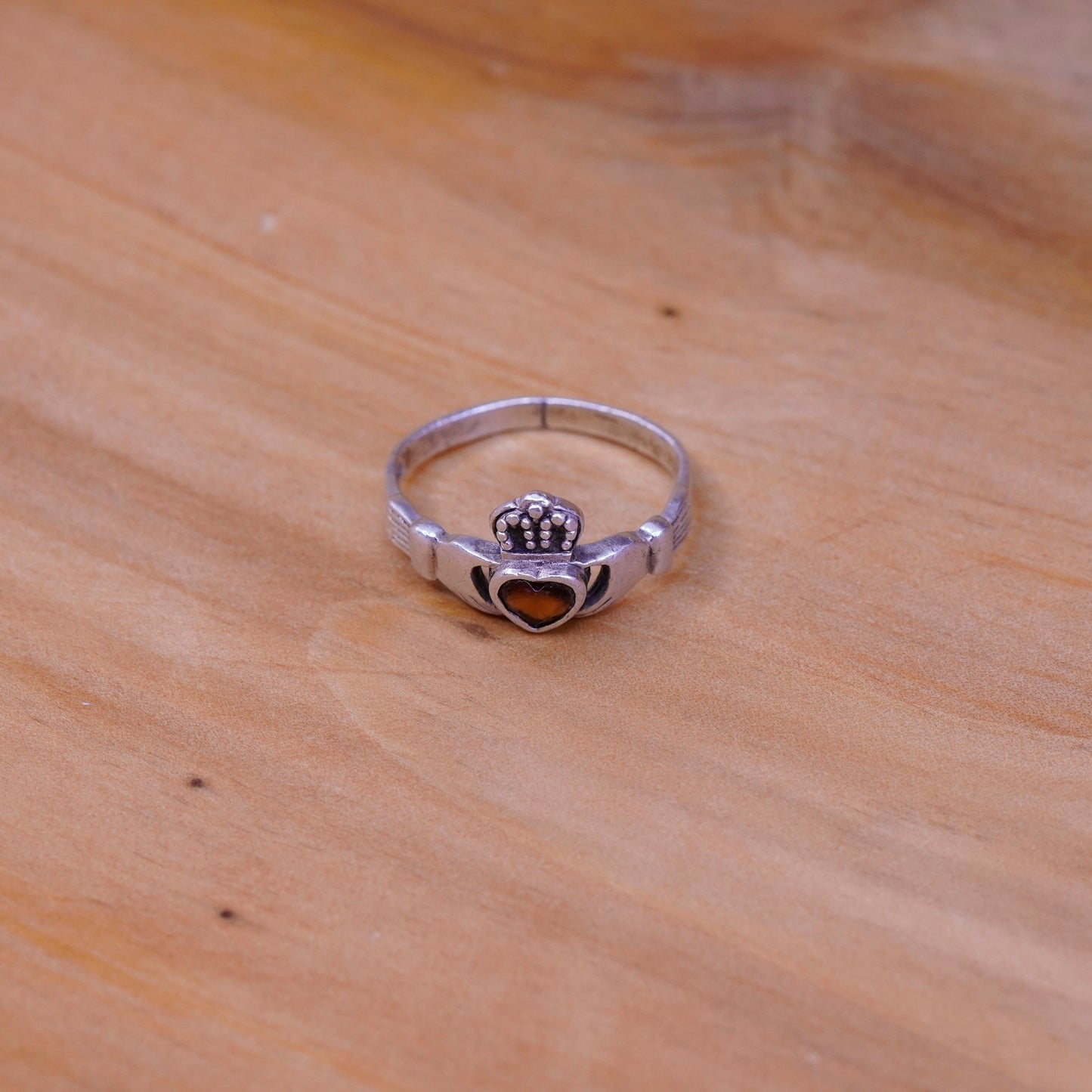 Size 6.5, sterling 925 silver with holding heart, handmade claddagh ring Ruby