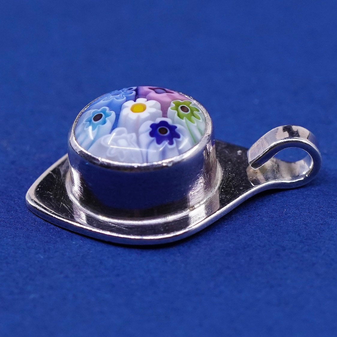 vtg handmade sterling silver tag, 925 w/ multiciori pendant, murano glass