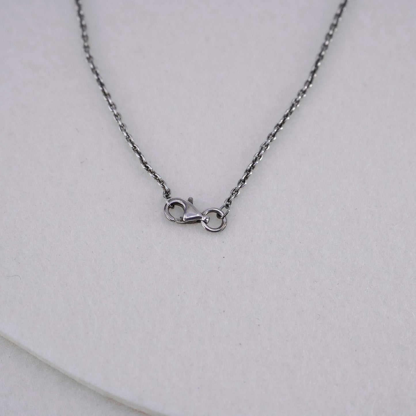16”, vintage Sterling silver necklace, 925 circle chain with amber pendant