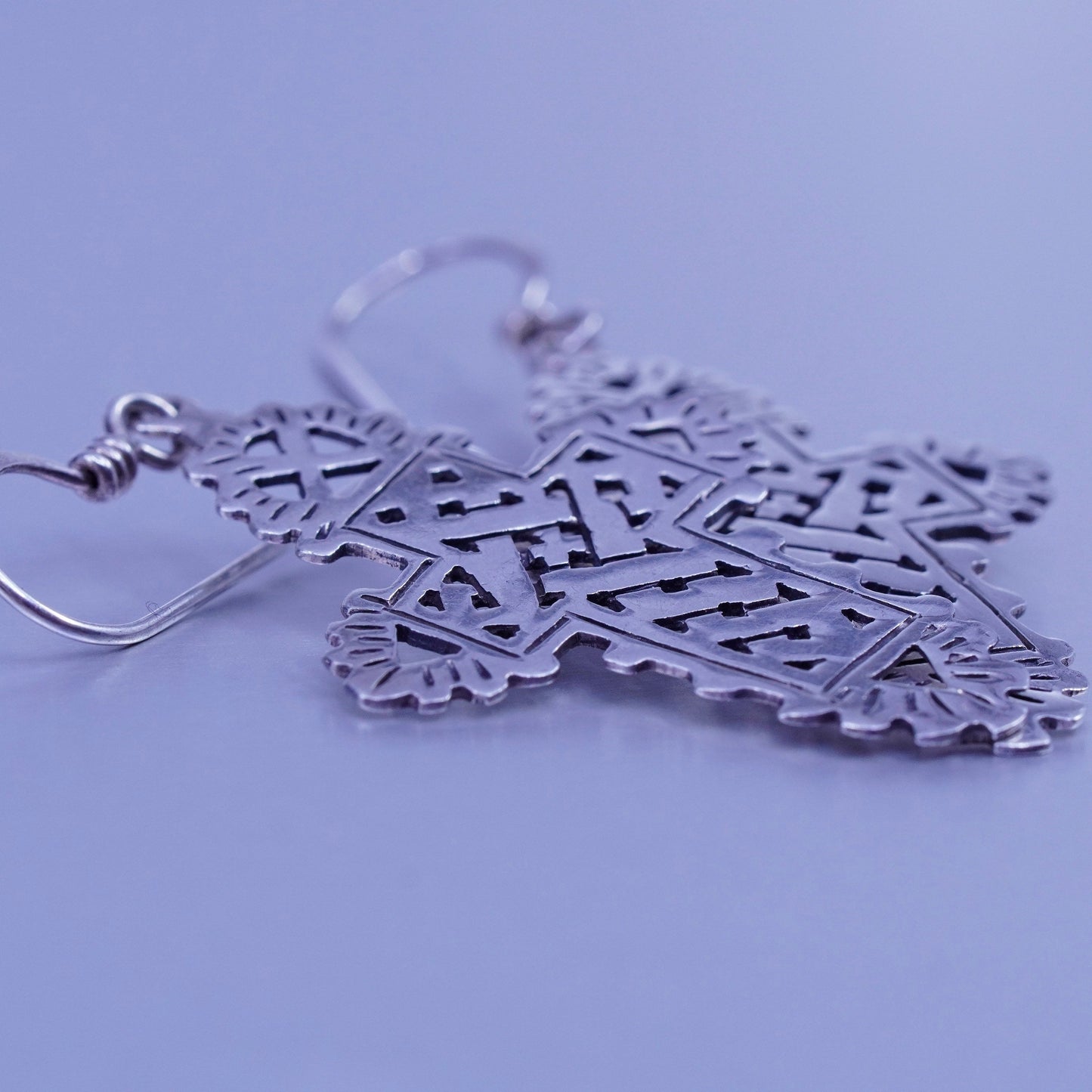 Vintage sterling 925 silver handmade filigree cross earrings