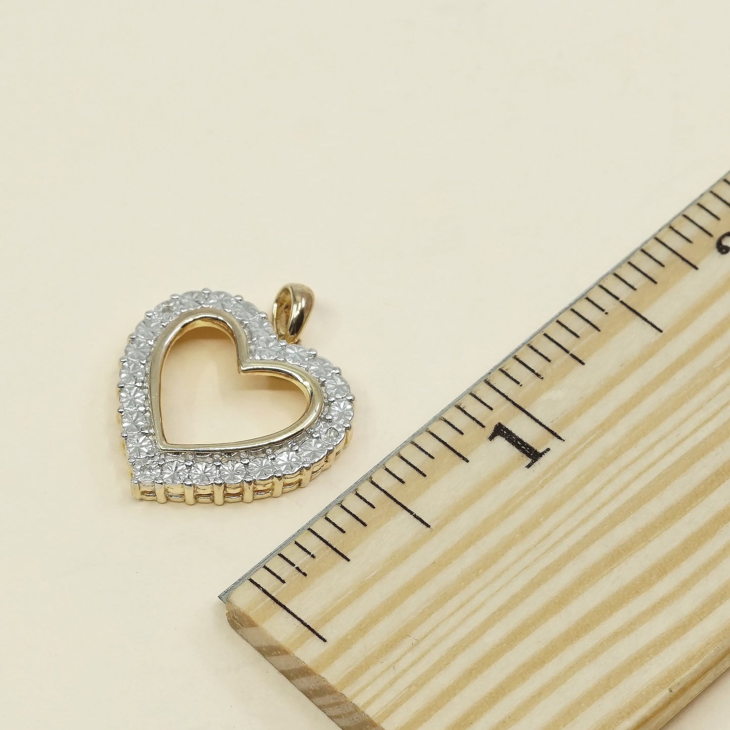 vintage two tone Sterling silver Pendant, 925 heart Pendant w/ real diamond