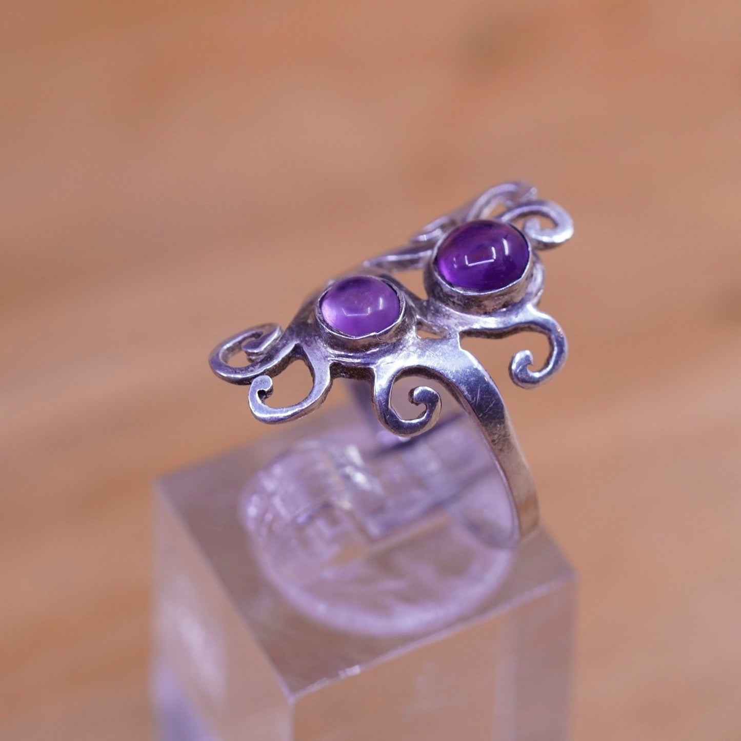 Size 5.75, vintage Sterling silver handmade ring, 925 band with amethyst