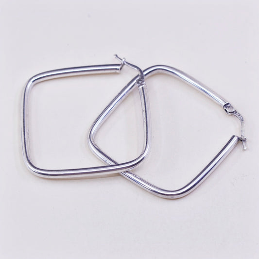 1.5” Vintage sterling silver loop earrings, square minimalist primitive hoops