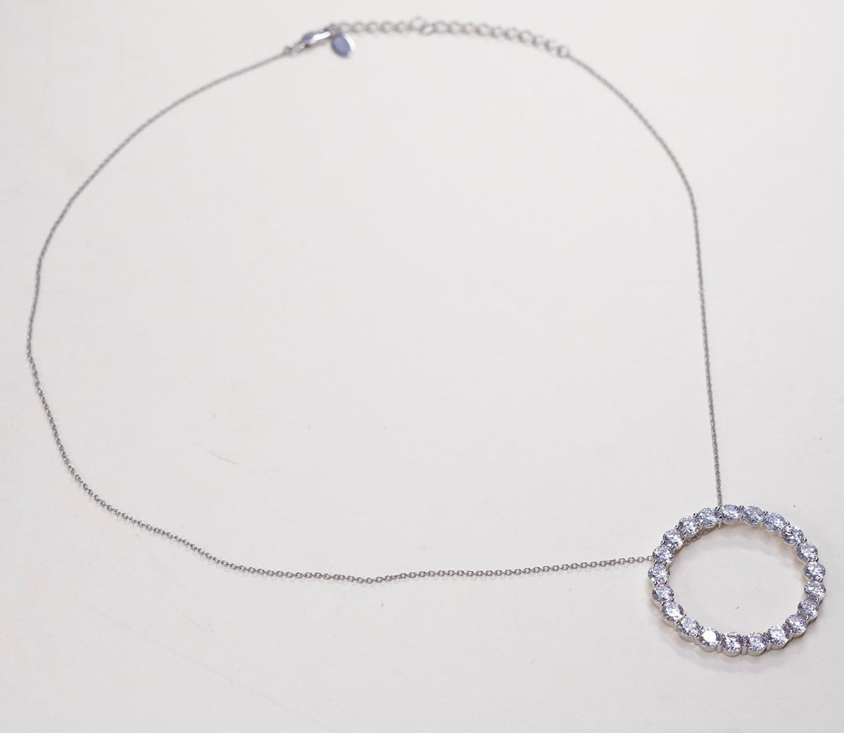 16+2”, vtg Sterling silver necklace 925 circle chain w/ circle pendant N Cz