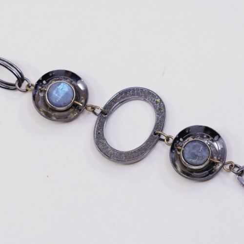 6.5”, Vtg Antique Brass Bracelet W/ Disc Charm N Moonstone Inlah