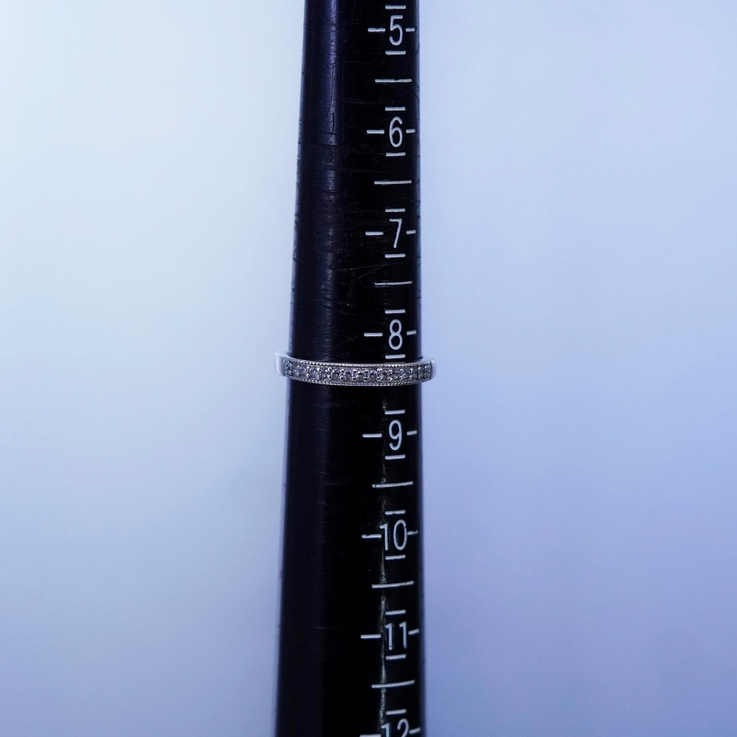 Size 8.25, vintage Sterling 925 silver wedding ring, Cz band