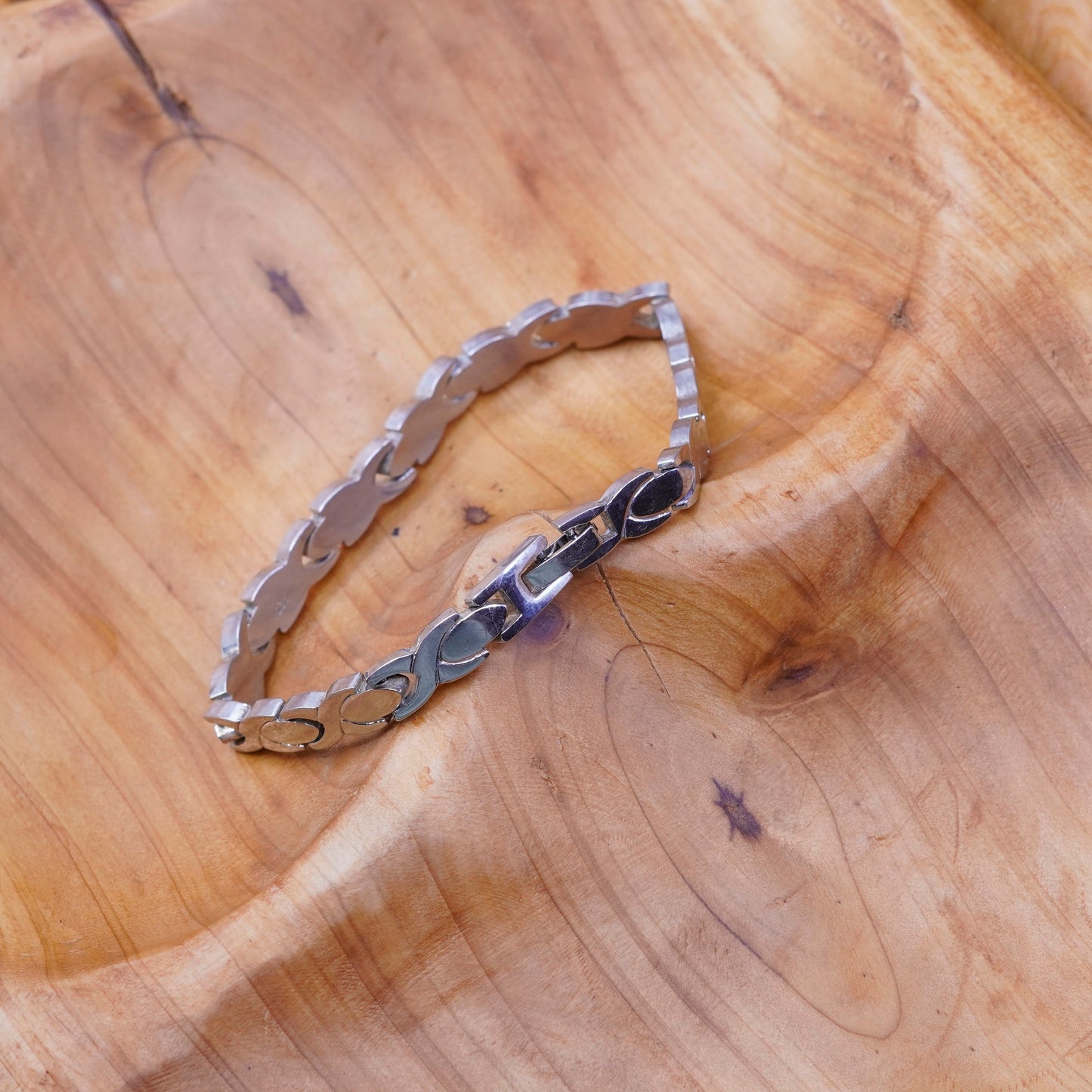7”, vintage Sterling 925 silver XOXO handmade tennis chain bracelet