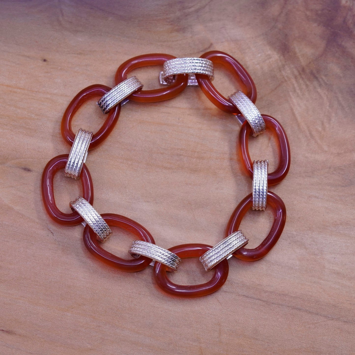 6.25”, turkey sterling silver handmade bracelet, 925 circle with oval carnelian