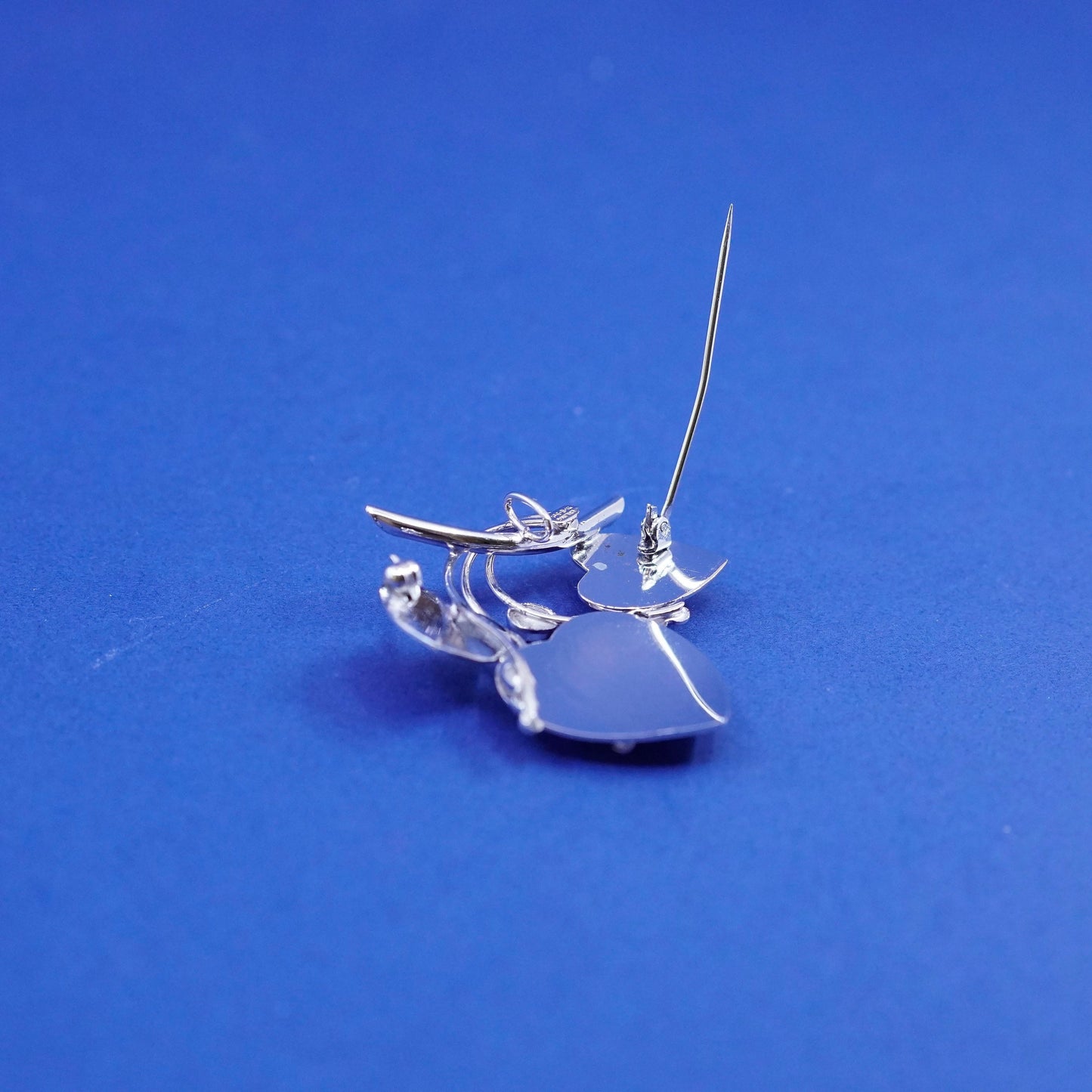 Vintage 1950s sterling silver brooch, 925 modern leaf pin with beads