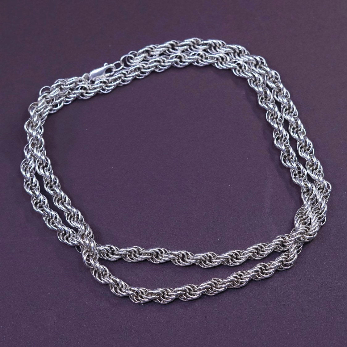 26, 6mm, vtgSterling silver necklace, Italy 925 Singapore chain, stamped 925