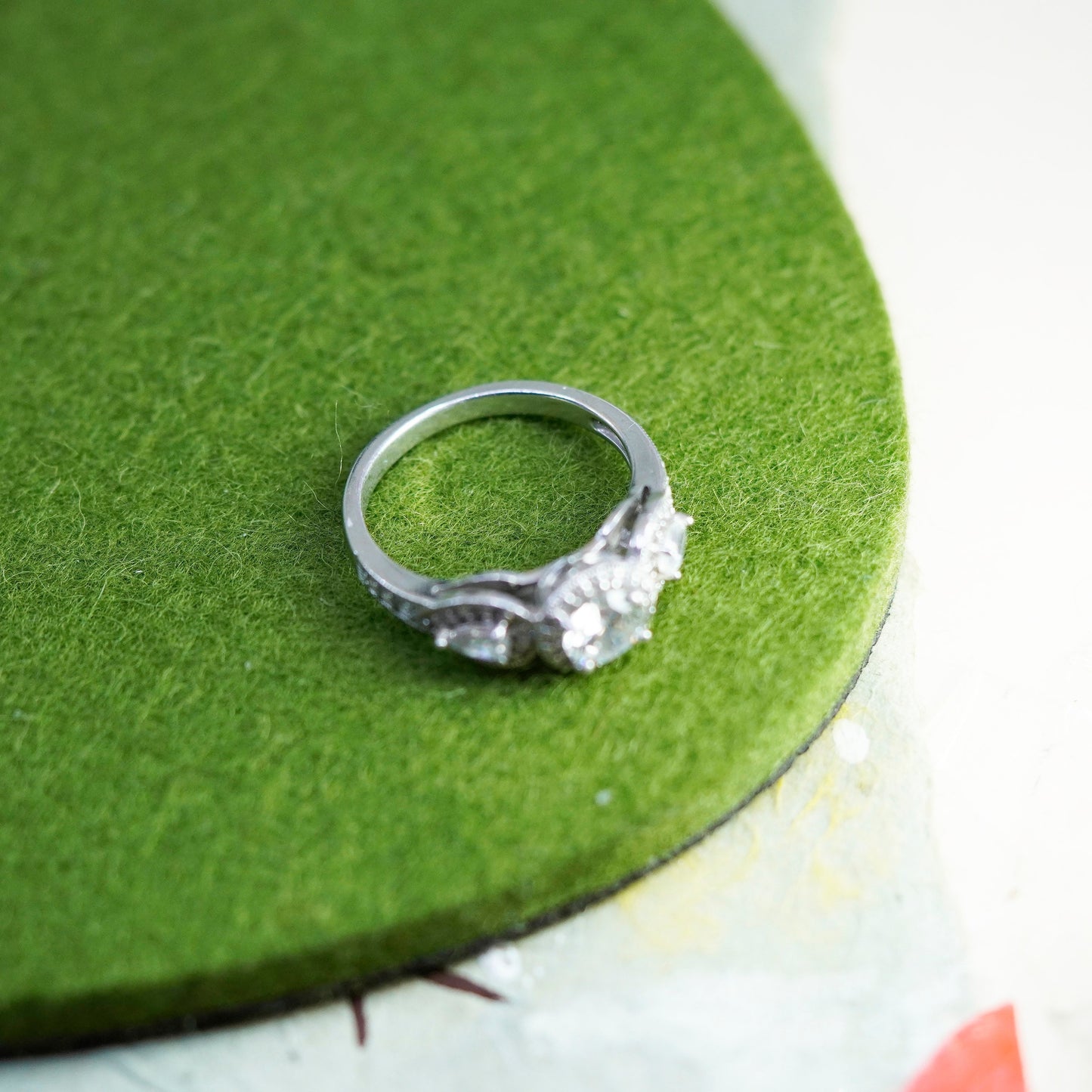 Size 10.5, Sterling silver ring, 925 silver w/ round cut crystal and CZ cluster
