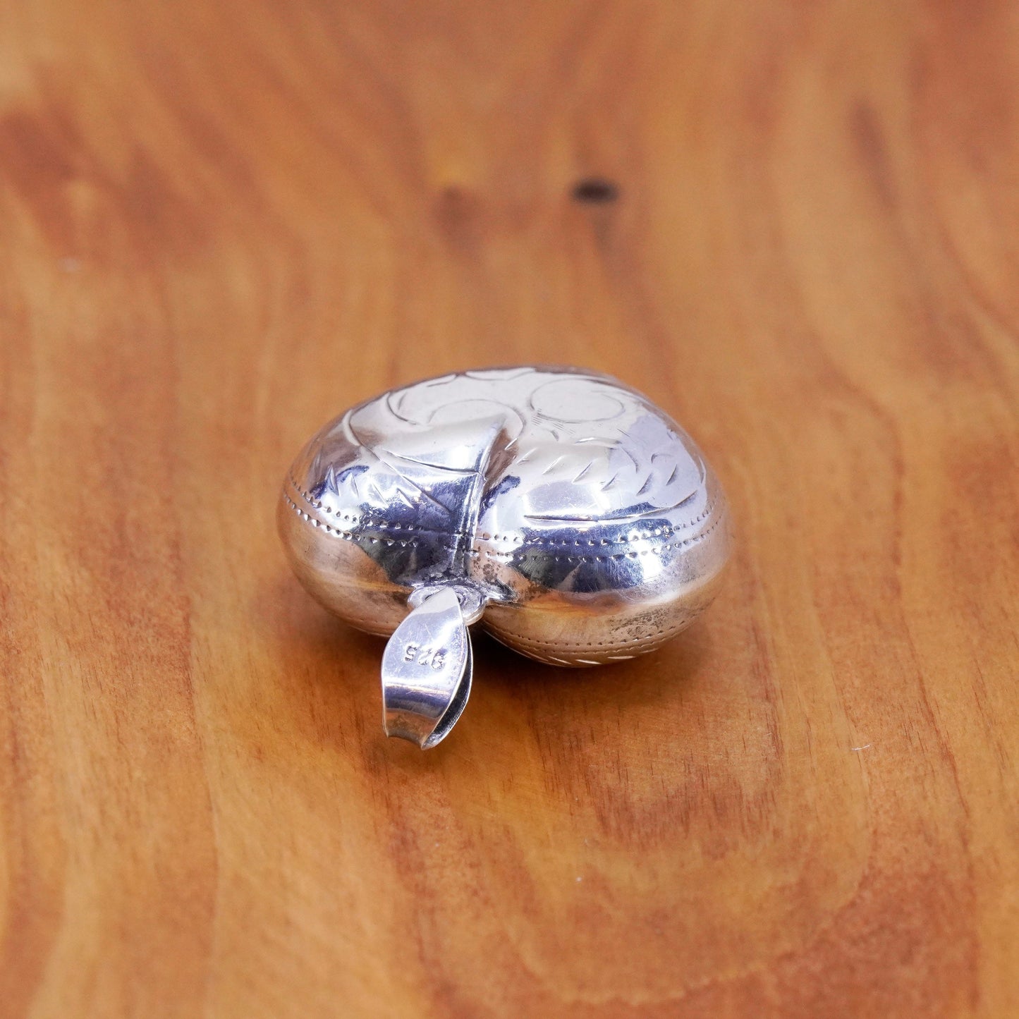 Vintage Sterling silver handmade heart pendant, puffy 925 big heart