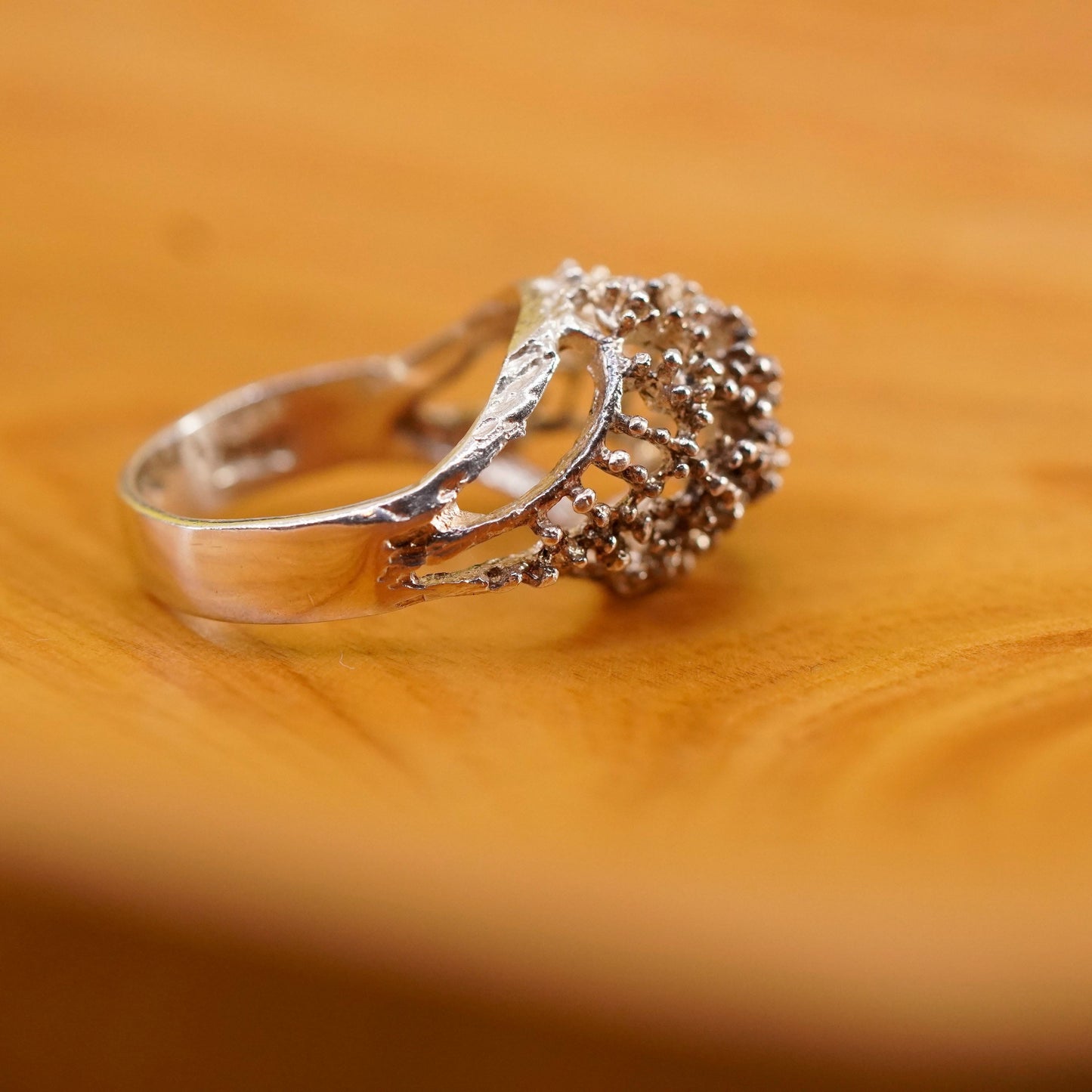 Size 7, vintage Sterling 925 silver handmade ring, 925 beads band